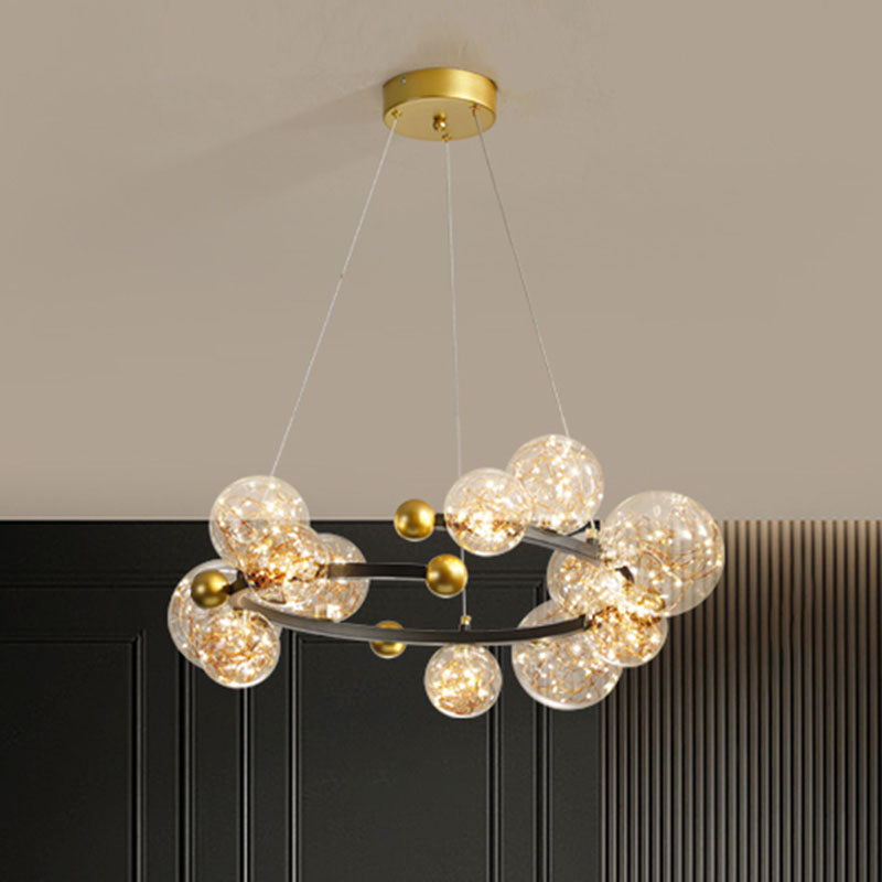 Contemporary Led Glass Orb Chandelier With Glowing String 12 / Gold-Black