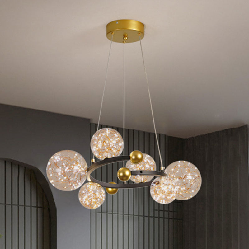 Contemporary Led Glass Orb Chandelier With Glowing String 6 / Gold-Black