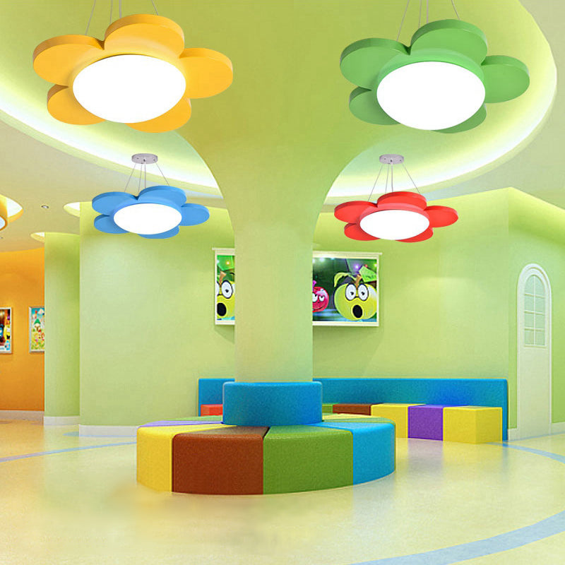 Flower Shaped Led Ceiling Chandelier For Kids Room - 15/23 Diameter Red/Yellow/Blue/Green Colors