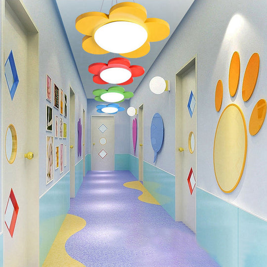 Flower Shaped Led Ceiling Chandelier For Kids Room - 15/23 Diameter Red/Yellow/Blue/Green Colors