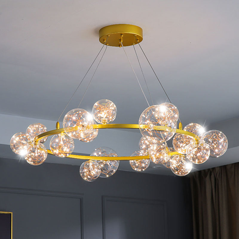 Modern Gold Glass Starry LED Bedroom Chandelier - Orb Ceiling Lamp