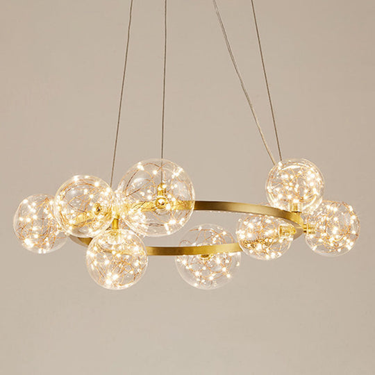 Modern Gold Starry Led Chandelier - Orb Bedroom Ceiling Lamp