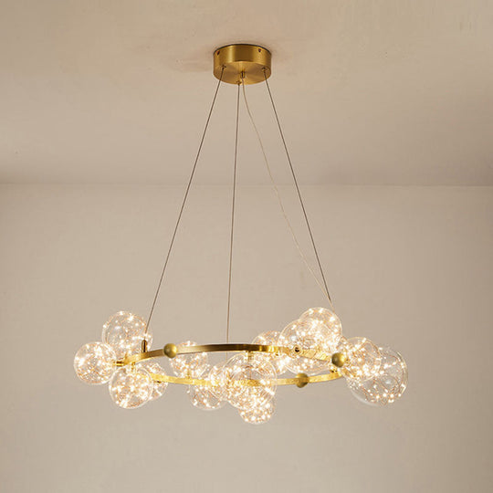 Modern Gold Glass Starry LED Bedroom Chandelier - Orb Ceiling Lamp