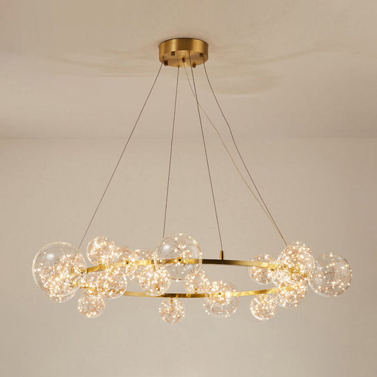Modern Gold Starry Led Chandelier - Orb Bedroom Ceiling Lamp 24 /