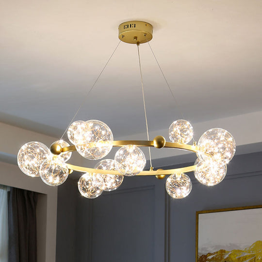 Simple LED Metal Chandelier with Starry Pendant - Clear Glass Shade