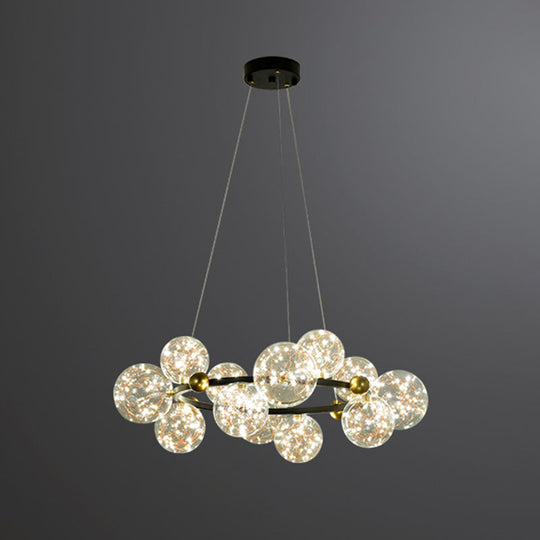 Simple LED Metal Chandelier with Starry Pendant - Clear Glass Shade