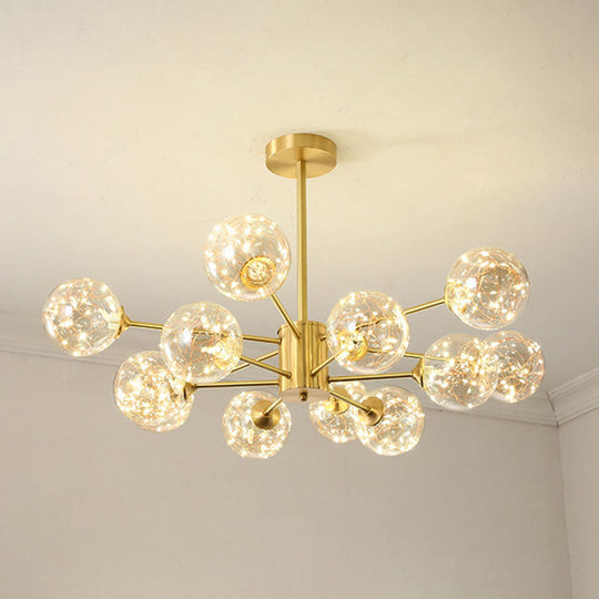 Modern Metal Led Chandelier With Clear Glass Orb Shade And Starry Drops 12 / Gold Natural