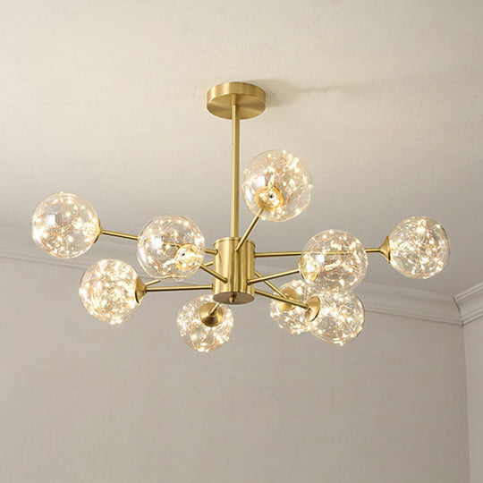 Modern Metal Led Chandelier With Clear Glass Orb Shade And Starry Drops 10 / Gold Natural