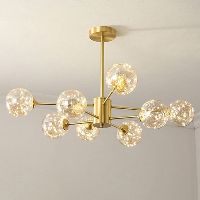 Modern LED Starry Drop Chandelier - Radial Metal Design with Clear Glass Orb Shade
