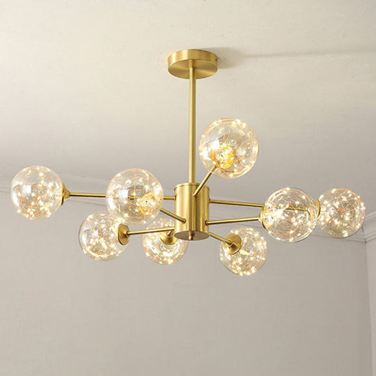 Modern Metal Led Chandelier With Clear Glass Orb Shade And Starry Drops 8 / Gold Natural