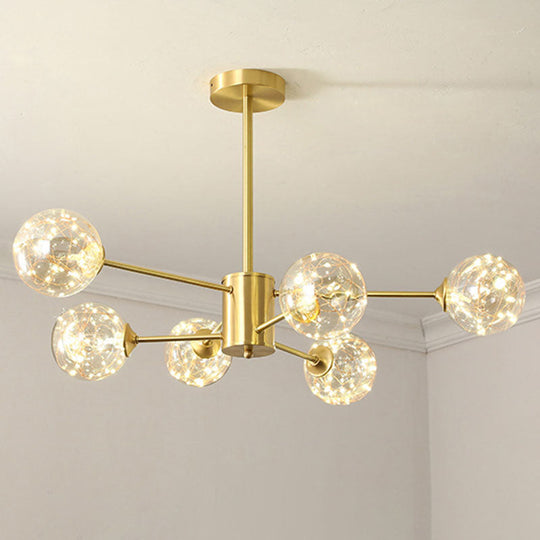 Modern LED Starry Drop Chandelier - Radial Metal Design with Clear Glass Orb Shade