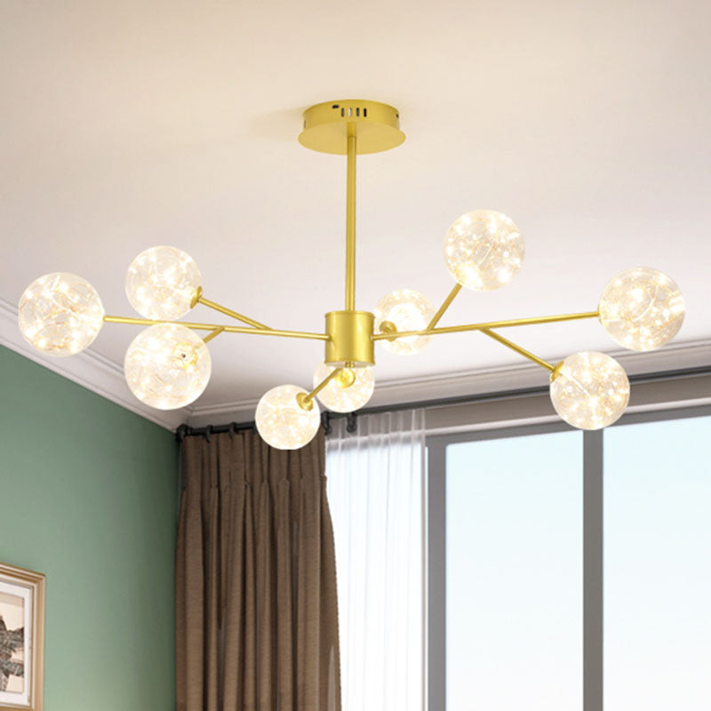 Gold Spherical Ceiling Chandelier - Modern Style With Clear Glass & Led Starry Pendant Light Kit 9 /