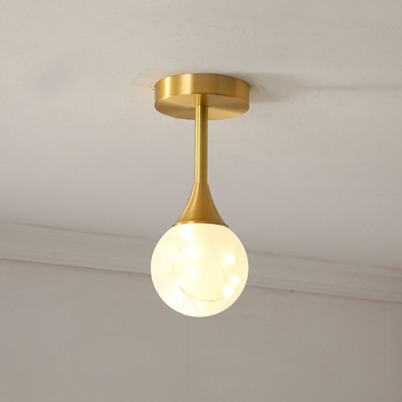 Stylish Led Pendant Chandelier Brass Sphere With Starry Glass Shade 1 / Cream