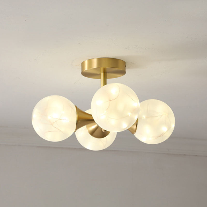 LED Starry Pendant Chandelier: Simple Brass Sphere Design with Glass Shade