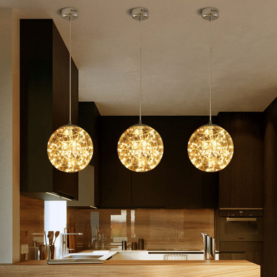 Led Kitchen Flush Mount Light - Stainless-Steel Starry Ceiling Lighting With Glass Shade
