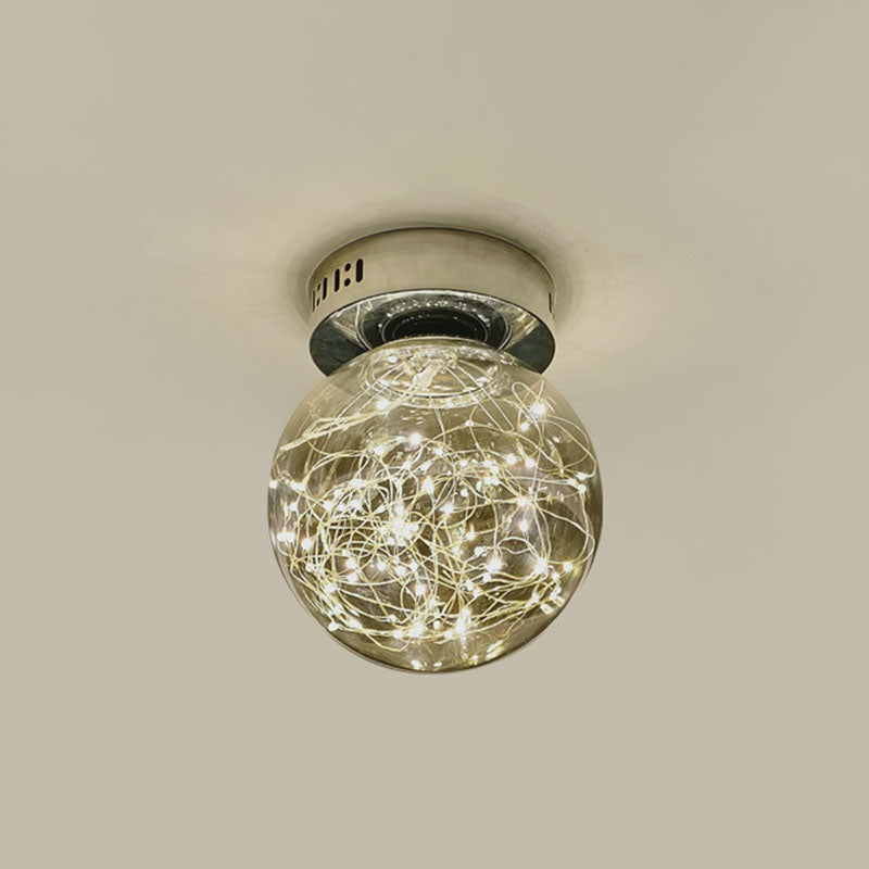 Sleek Glass Sphere Led Flush Mount Ceiling Light For Porch Smoke Gray / A