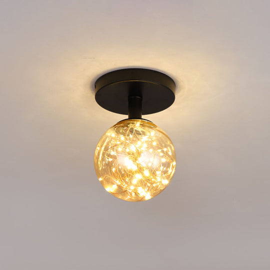 Sleek Glass Sphere Led Flush Mount Ceiling Light For Porch Amber / B