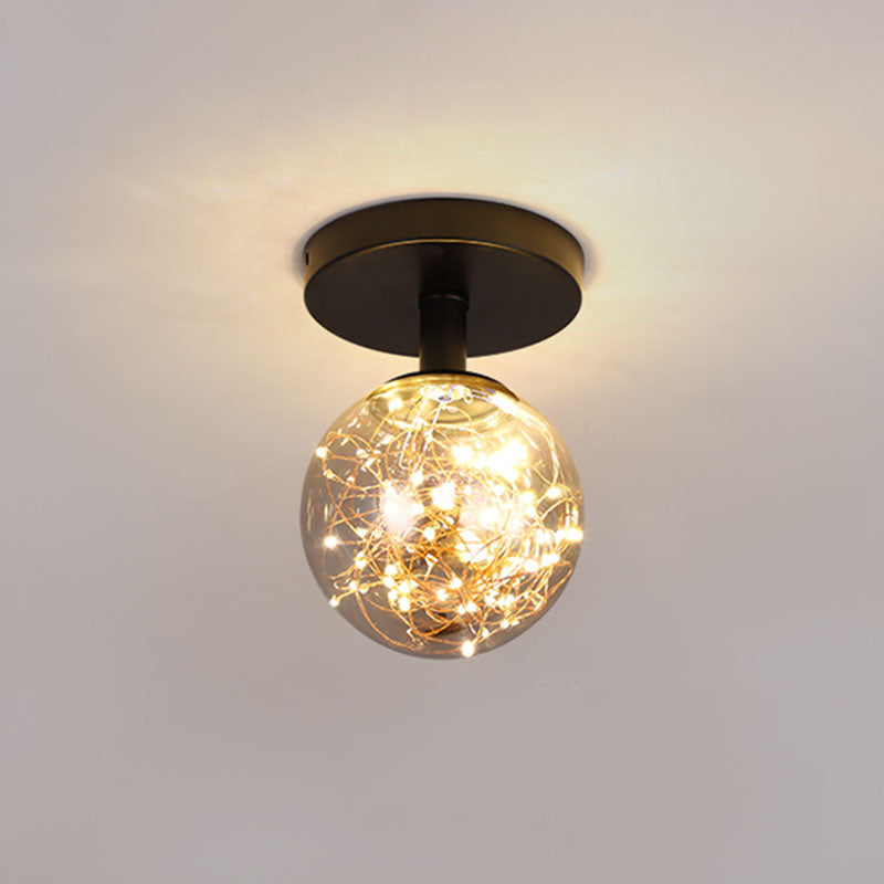 Sleek Glass Sphere Led Flush Mount Ceiling Light For Porch Smoke Gray / B