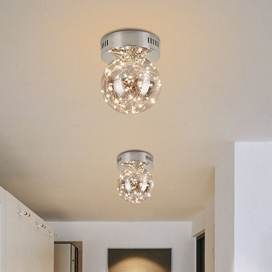 Modern Smoke Grey Glass Led Ceiling Light With Inner Glowing String - Orb Flush Mount Chrome / 6