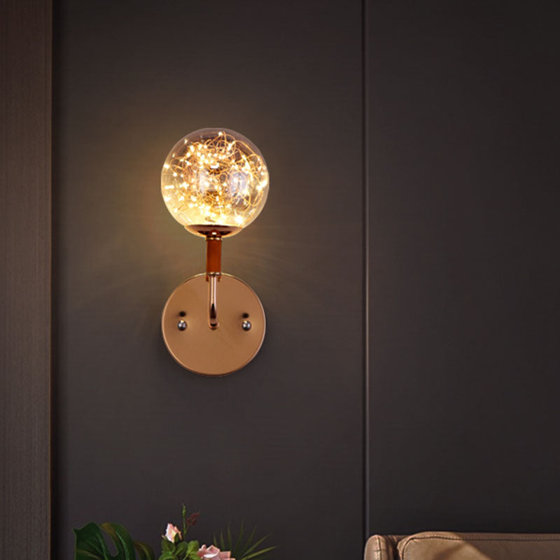 Contemporary Led Glass Wall Mount Light With Bedroom Starry Theme Gold / Smoke Grey
