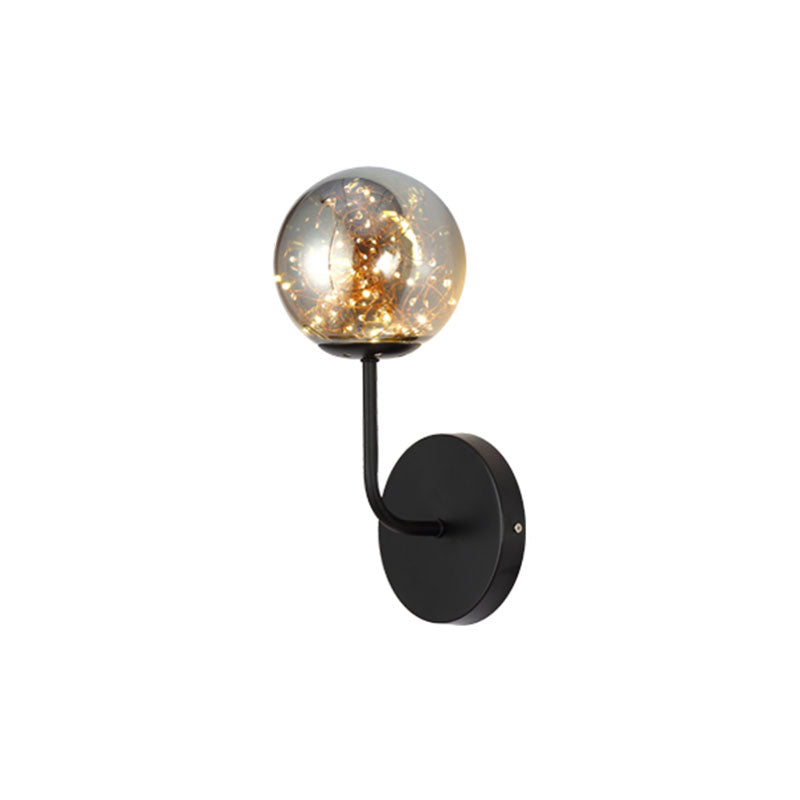 Contemporary Led Glass Wall Mount Light With Bedroom Starry Theme Black / Smoke Grey