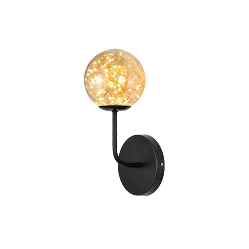 Contemporary Led Glass Wall Mount Light With Bedroom Starry Theme Black / Amber
