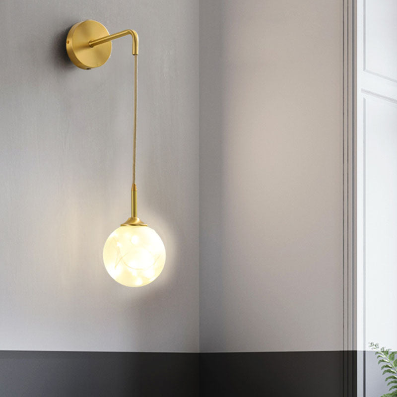 Modern Led Gold Wall Sconce With Geometric Glass Shade Cream / Long Arm