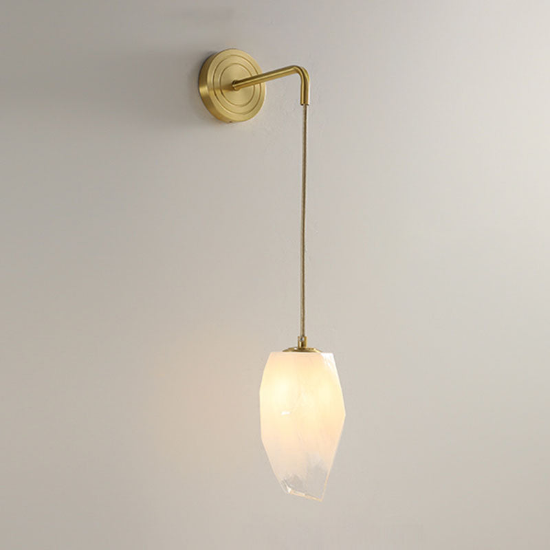 Modern Led Gold Wall Sconce With Geometric Glass Shade White / Long Arm