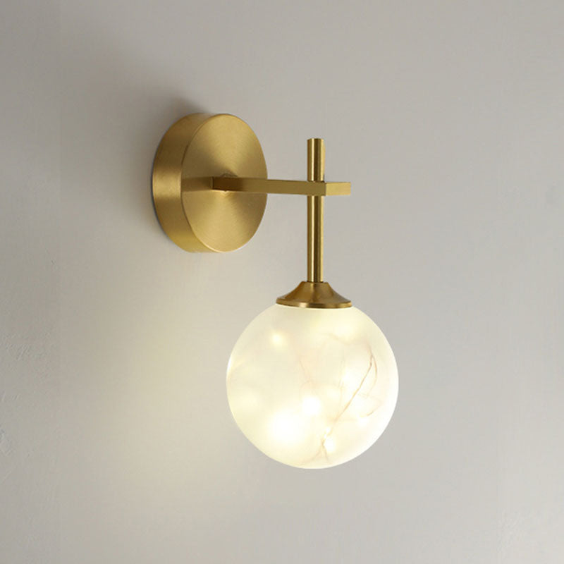Modern Led Gold Wall Sconce With Geometric Glass Shade Cream / Short Arm