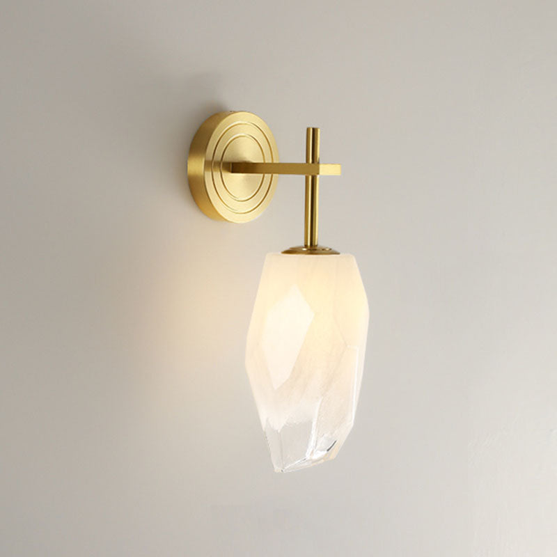 Modern Led Gold Wall Sconce With Geometric Glass Shade White / Short Arm