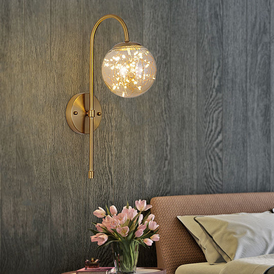 Gold Led Glass Wall Sconce With Gooseneck Arm - Minimalist Lighting For Walls