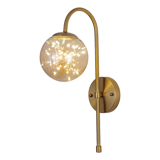 Gold Led Glass Wall Sconce With Gooseneck Arm - Minimalist Lighting For Walls