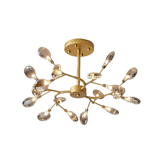 Modern Acrylic Ceiling Chandelier with LED Suspension - Gold Finish | Leaves Design for Living Room