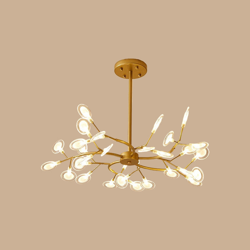 Gold Acrylic Leaf Chandelier With Modern Led Suspension - Perfect For Living Room