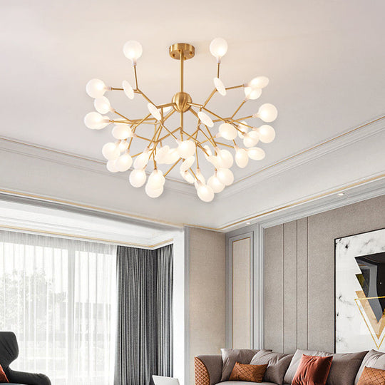 Minimalist Led Acrylic Branch Pendant Chandelier In Brass For Living Room Lighting