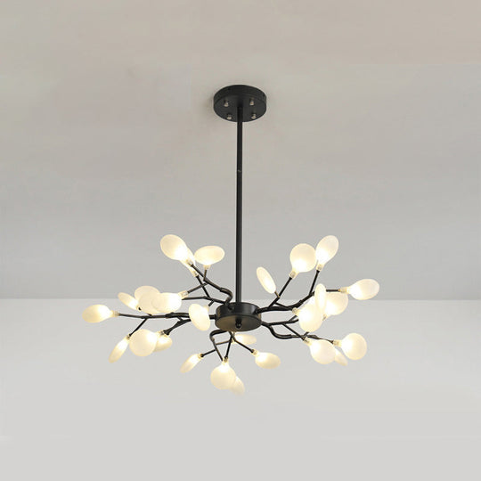 Branch-Like Wireframe Led Chandelier: Modern Metal Hanging Light For Living Room 30 / Black C
