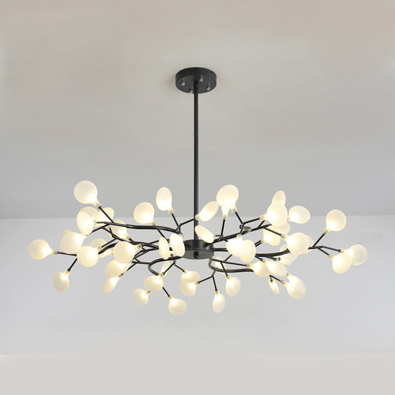 Branch-Like Wireframe Led Chandelier: Modern Metal Hanging Light For Living Room 54 / Black C
