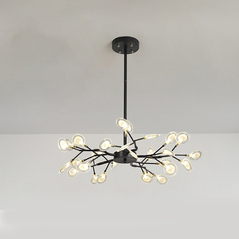 Branch-Like Wireframe Led Chandelier: Modern Metal Hanging Light For Living Room 30 / Black B