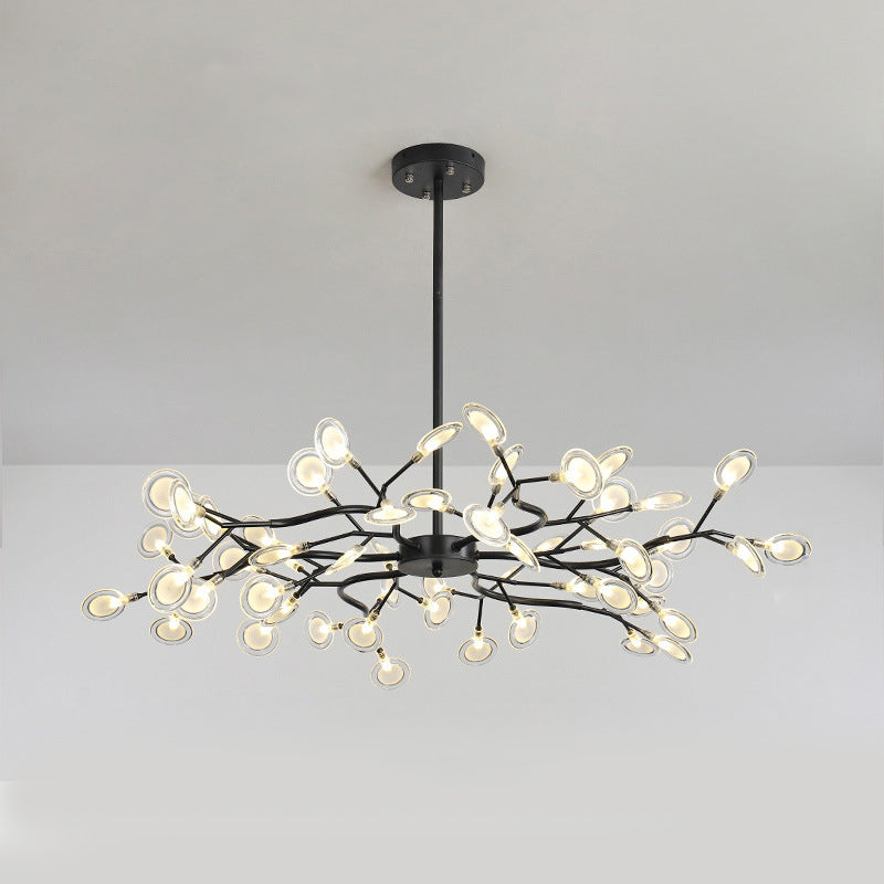 Branch-Like Wireframe Led Chandelier: Modern Metal Hanging Light For Living Room 54 / Black B