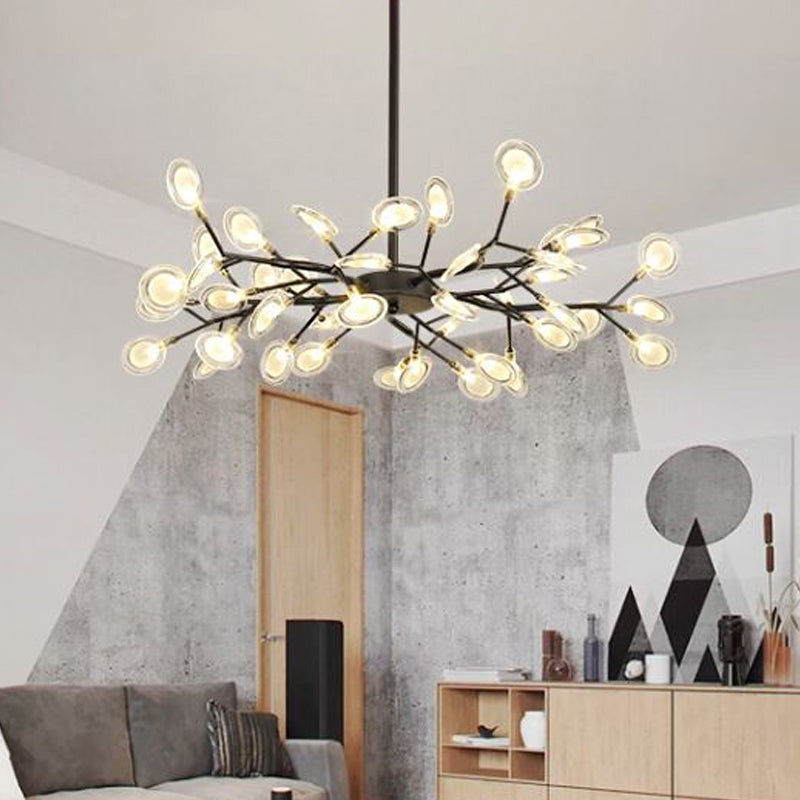 Modernist Acrylic Firefly Led Chandelier With 45 Lights - Perfect For Living Room Black