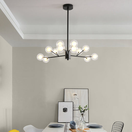 Minimalist Black LED Chandelier with Clear and Frosted Glass for Modo Dining Room