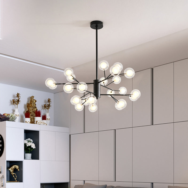 Minimalist Black LED Chandelier with Clear and Frosted Glass for Modo Dining Room
