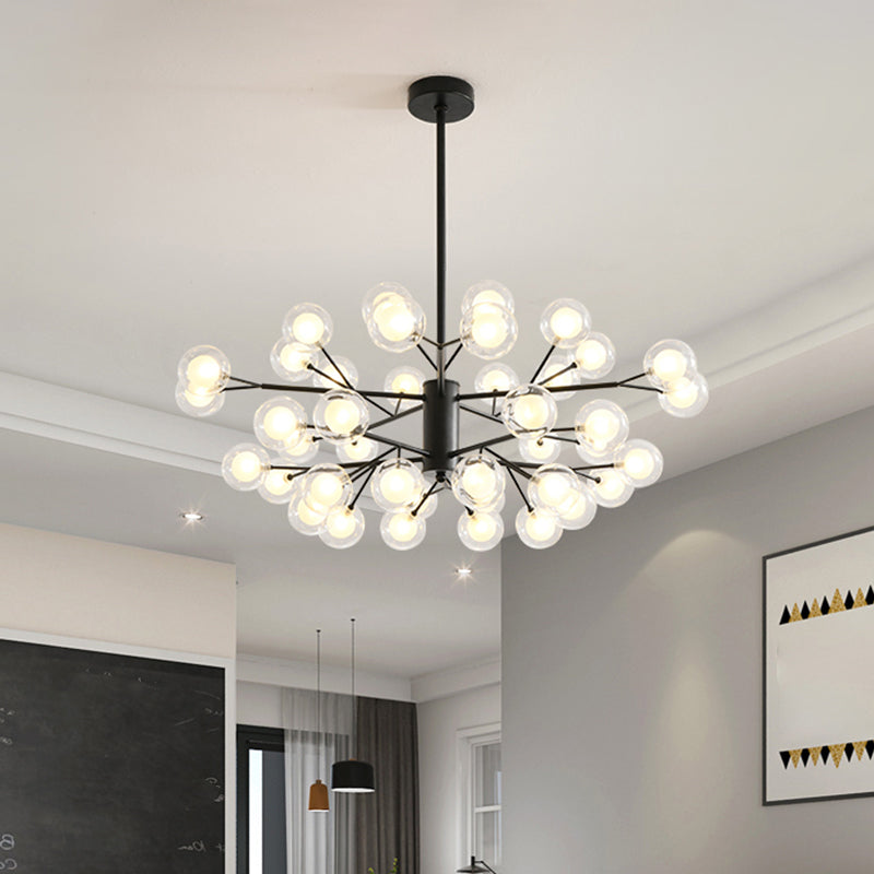 Modo Led Minimalist Pendant Chandelier In Black With Clear And Frosted Glass 40 /