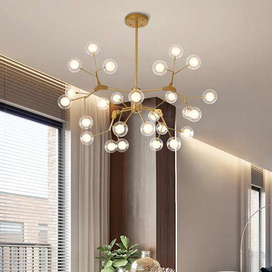 Gold LED Metal Branch Chandelier - Simple Hanging Pendant for Dining Room Ceiling