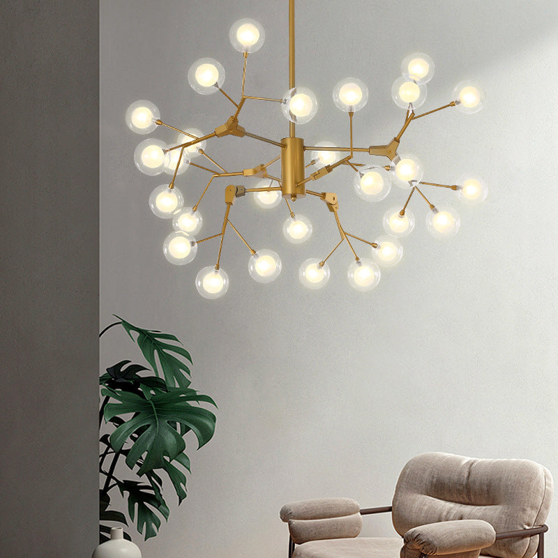 Minimalist Gold Wireframe Chandelier: Branch-Like Metal Pendant Light for Living Room