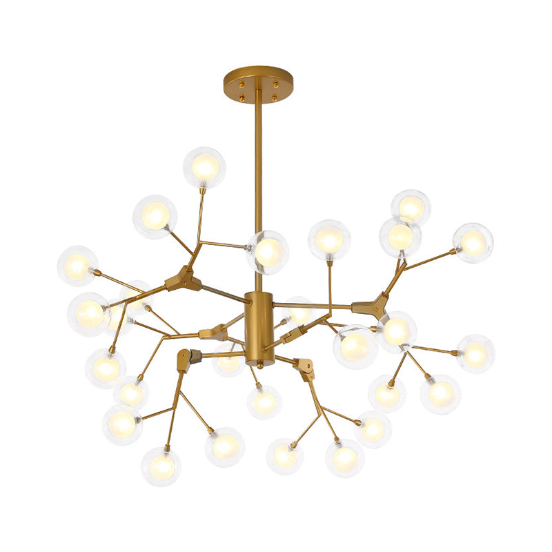 Minimalist Gold Wireframe Chandelier: Branch-Like Metal Pendant Light for Living Room