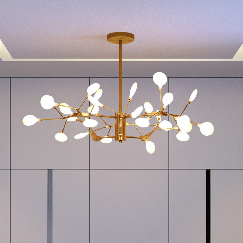Minimalist Gold Wireframe Pendant Light For Living Room - Branch-Like Chandelier / Leaf