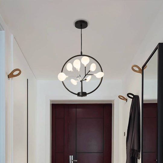 Modern Metal Circle Hanging Ceiling Light - 9 Bulbs Chandelier with Firefly Design