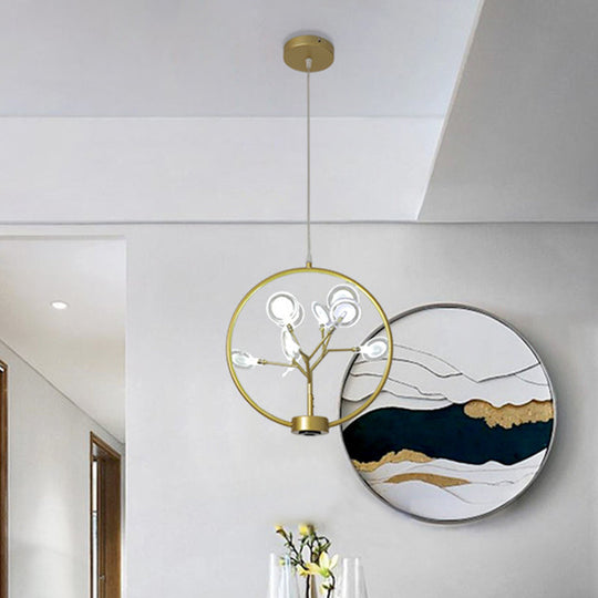 Modern Metal Circle Hanging Ceiling Light - 9 Bulbs Chandelier with Firefly Design