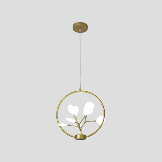 Modern Metal Circle Hanging Ceiling Light - 9 Bulbs Chandelier with Firefly Design